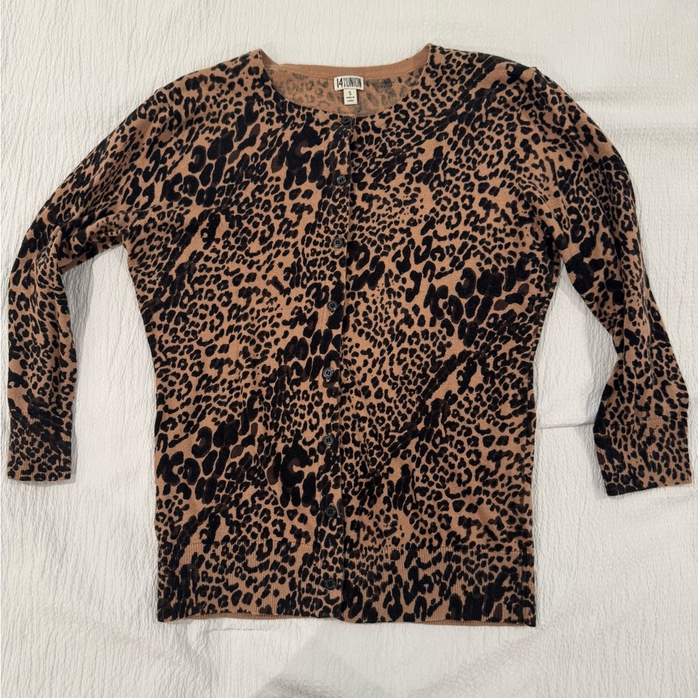 14th & Union Animal Print Button-Up Sweater